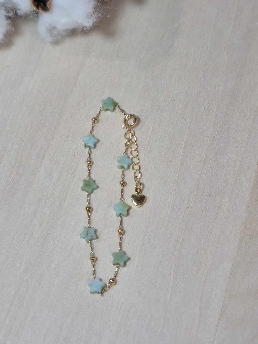 💚⭐️NEW💚⭐️ PRETTY!! SS Micro PaperClipGREEN OPAL FacetedNat. Stone Star Braclet